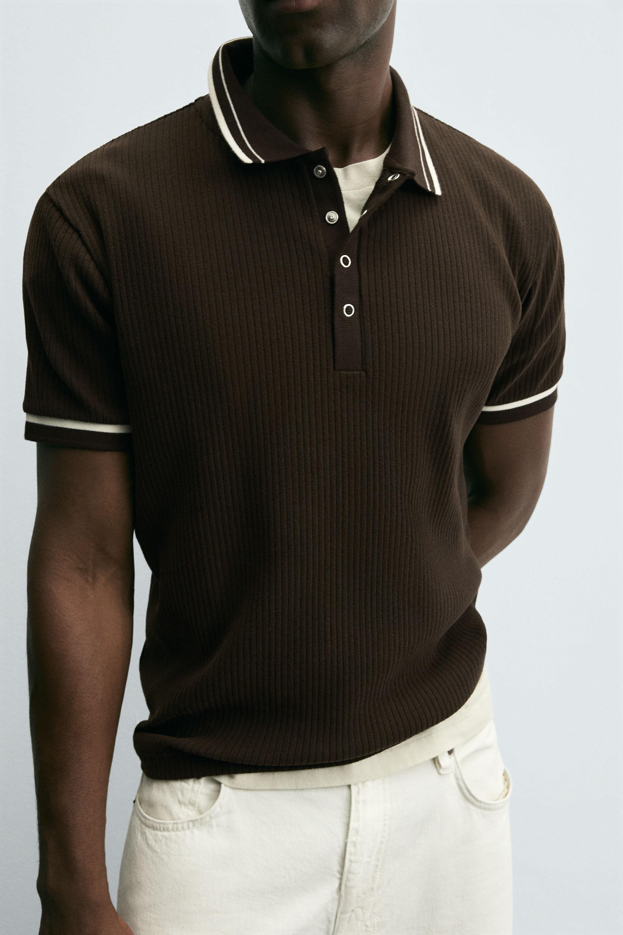 CONTRAST RIBBED POLO SHIRT